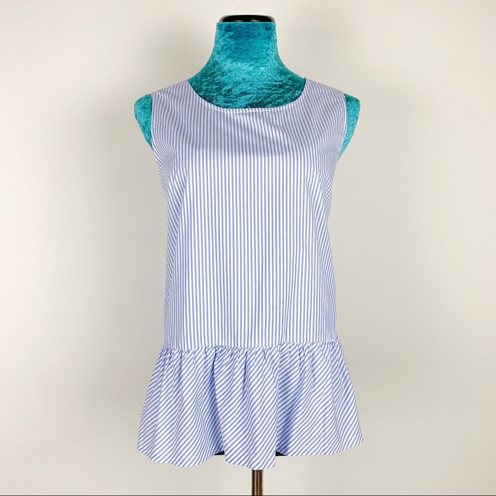 J. Crew Factory Blue Stripe Ruffle Easter Spring Bow Peplum Top Medium